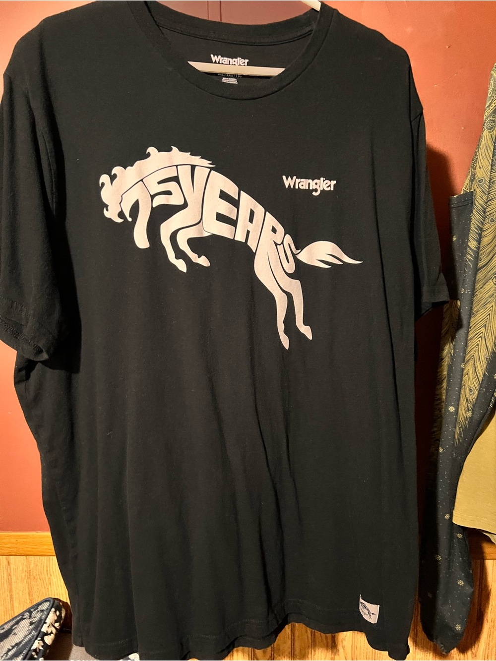 Wrangler Black Tee with '75 Years' Horse Graphic